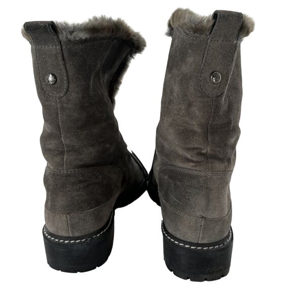 Stuart Weitzman Designer Gray Suede Faux Fur Lined Boots 7.5 Combat Mark on Toe - Picture 7 of 12